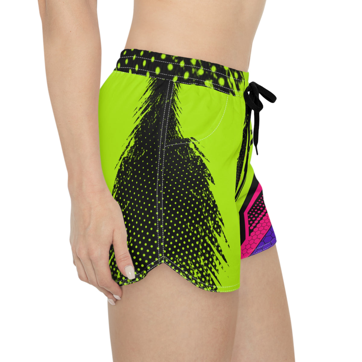 Women's Multipurpose Athletic Shorts with Pockets – Neon Green Honeycomb