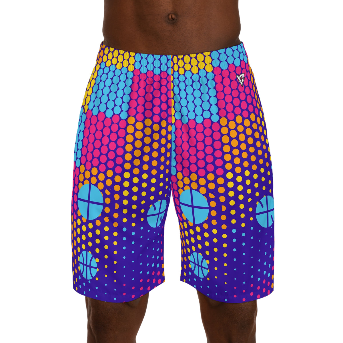 Basketball Sunrise Punch Halftone Pulse Men's Athletic Shorts with Pockets
