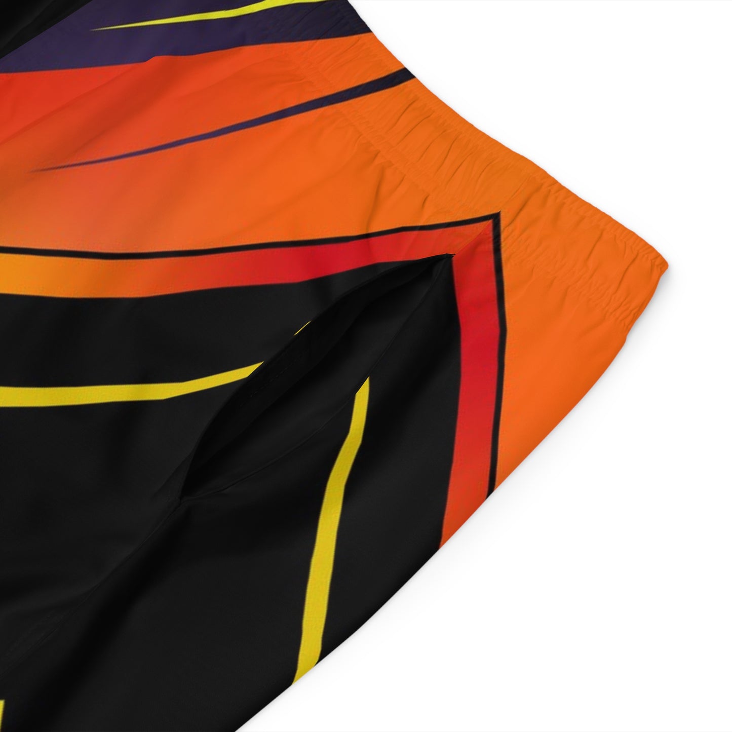 Men's Board Shorts – Bold Gradient Surf Trunks with Orange & Yellow Chevron Accent