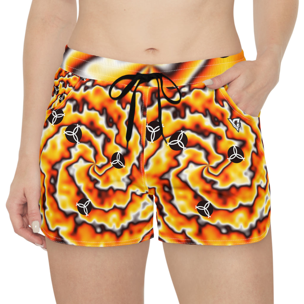 Volleyball Solar Flare Tie-Dye Spin Women's Athletic Shorts with Pockets