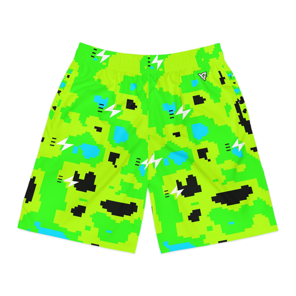 Running Lime Riot Pixel Camo Men's Athletic Shorts with Pockets