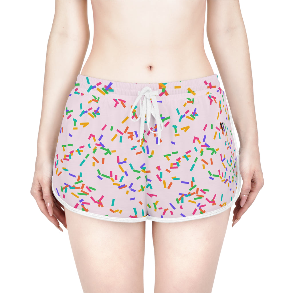 Women's Confetti Party Relaxed Shorts – Colorful All-Over Print Running & Workout Shorts