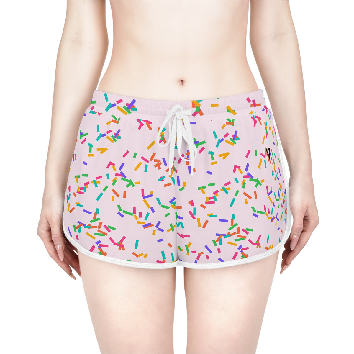 Women's Confetti Party Relaxed Shorts – Colorful All-Over Print Running & Workout Shorts