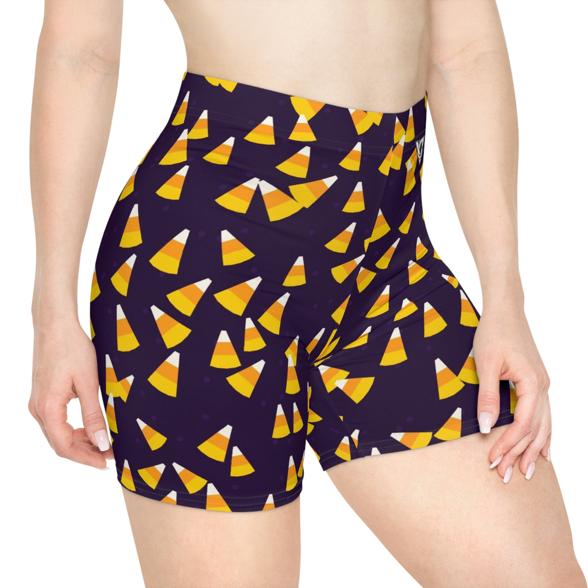 Halloween Hocus Pocus Candy Corn Toss Women's Biker Shorts — High-Waist Workout Shorts