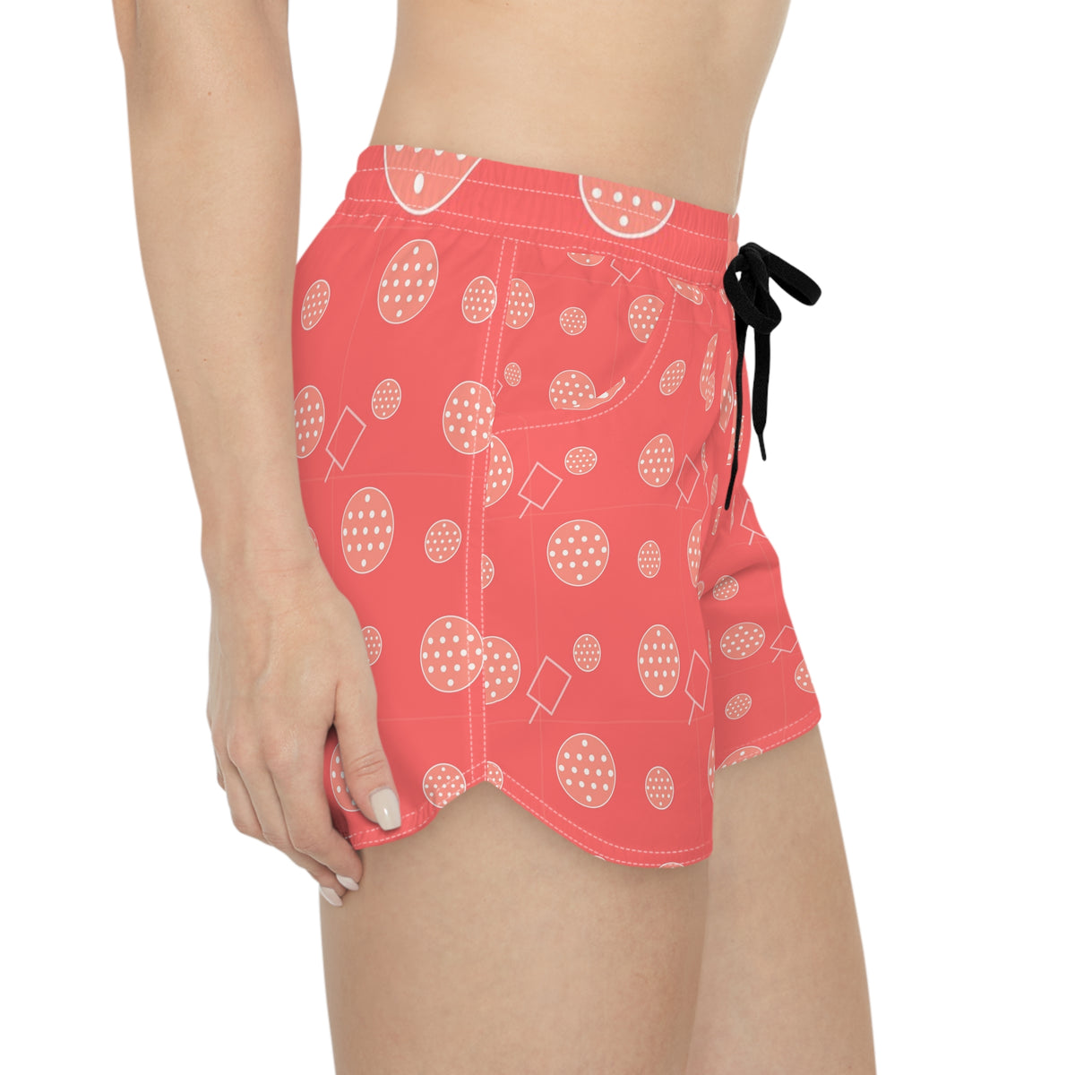 Pickleball Hot Coral Dink Dot Women's Athletic Shorts with Pockets