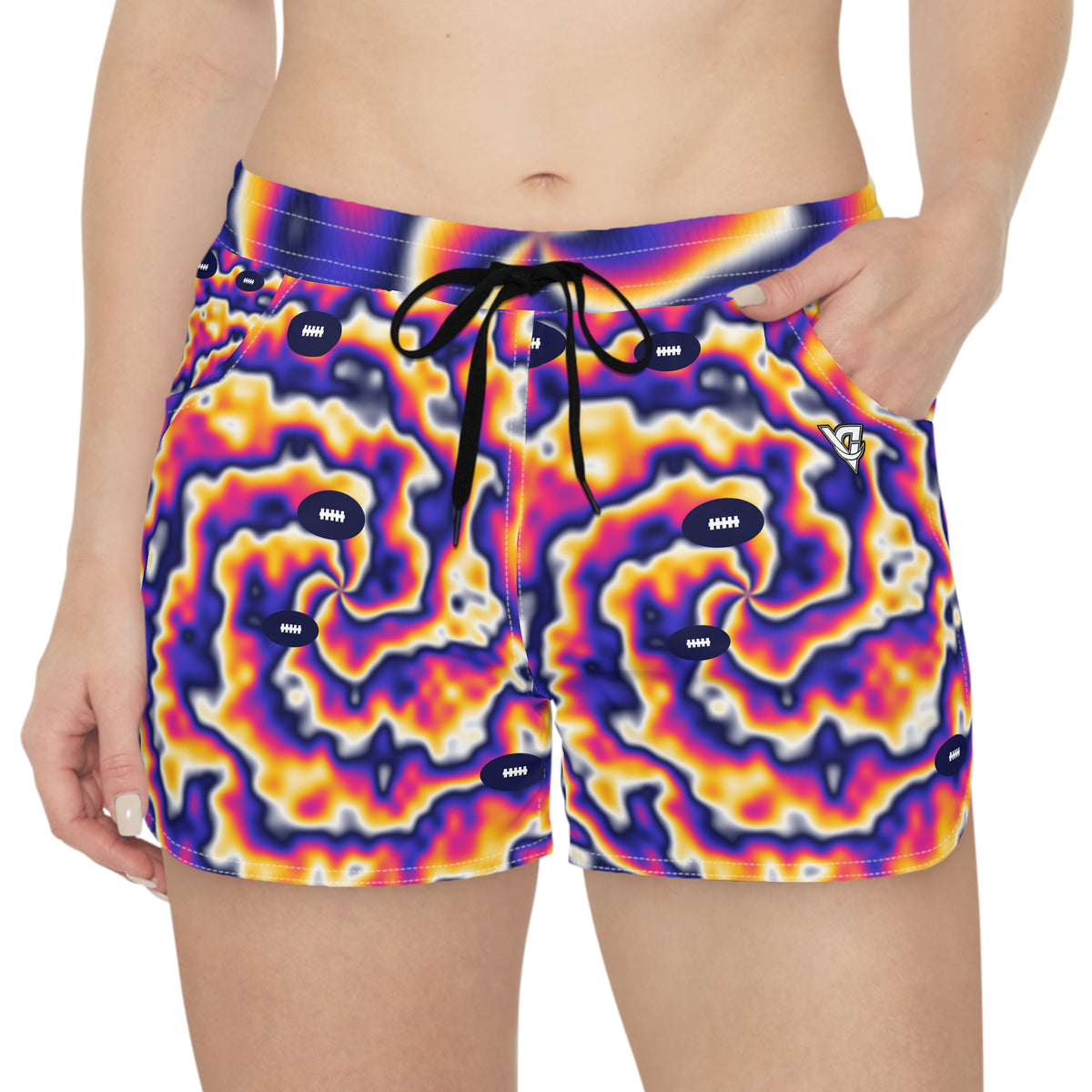 Football Royal Flame Tie-Dye Spin Women's Athletic Shorts with Pockets