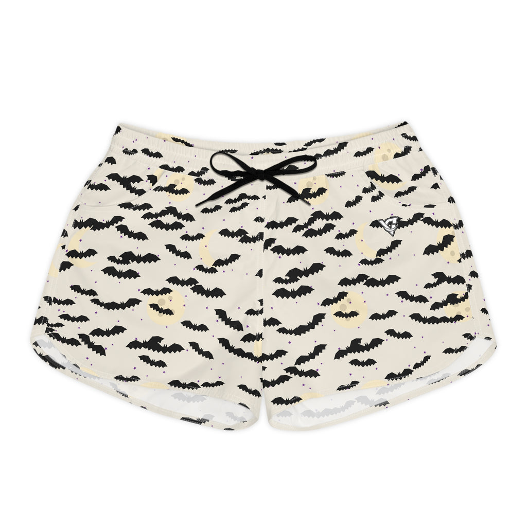 Women's Multipurpose Athletic Shorts with Pockets | Halloween Bone White Bat Swarm