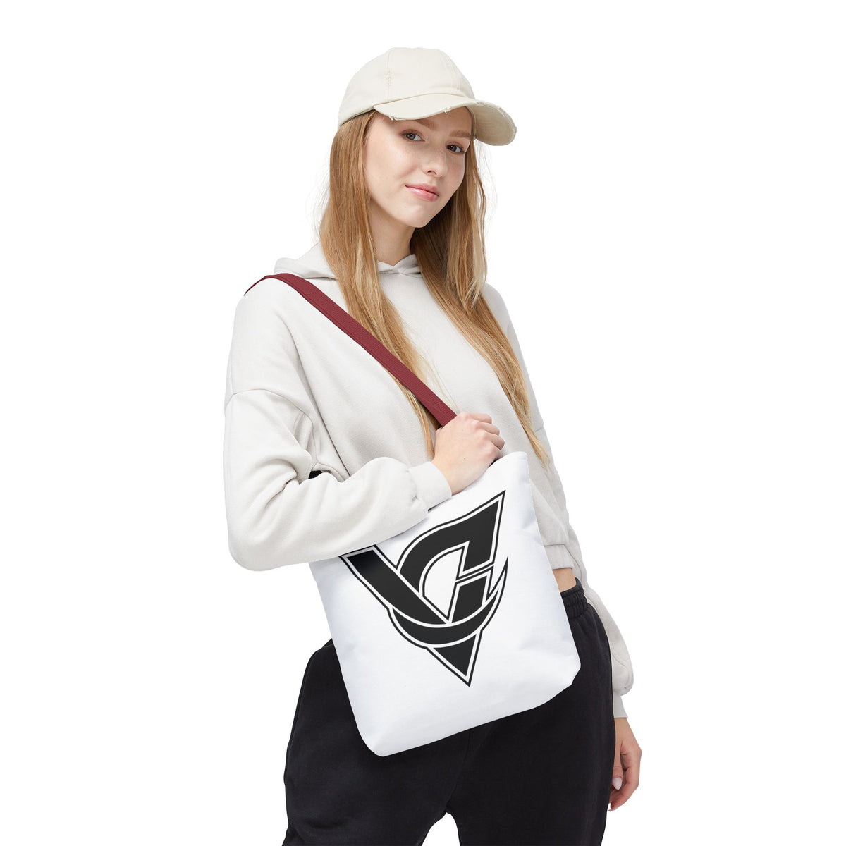 Monogram V Triangle Tote Bag – Bold Black Logo All-Over Print