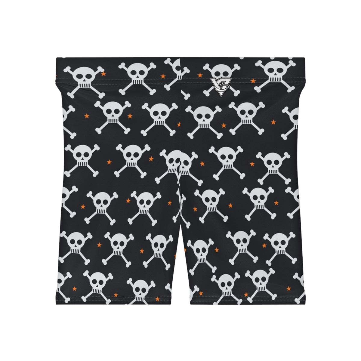 Halloween Graveyard Grey Skull & Crossbones Women's Biker Shorts — High-Waist Workout Shorts