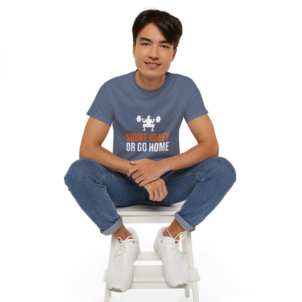Squat Heavy Tee — Bold Orange Gym Shirt for Weightlifters & CrossFit