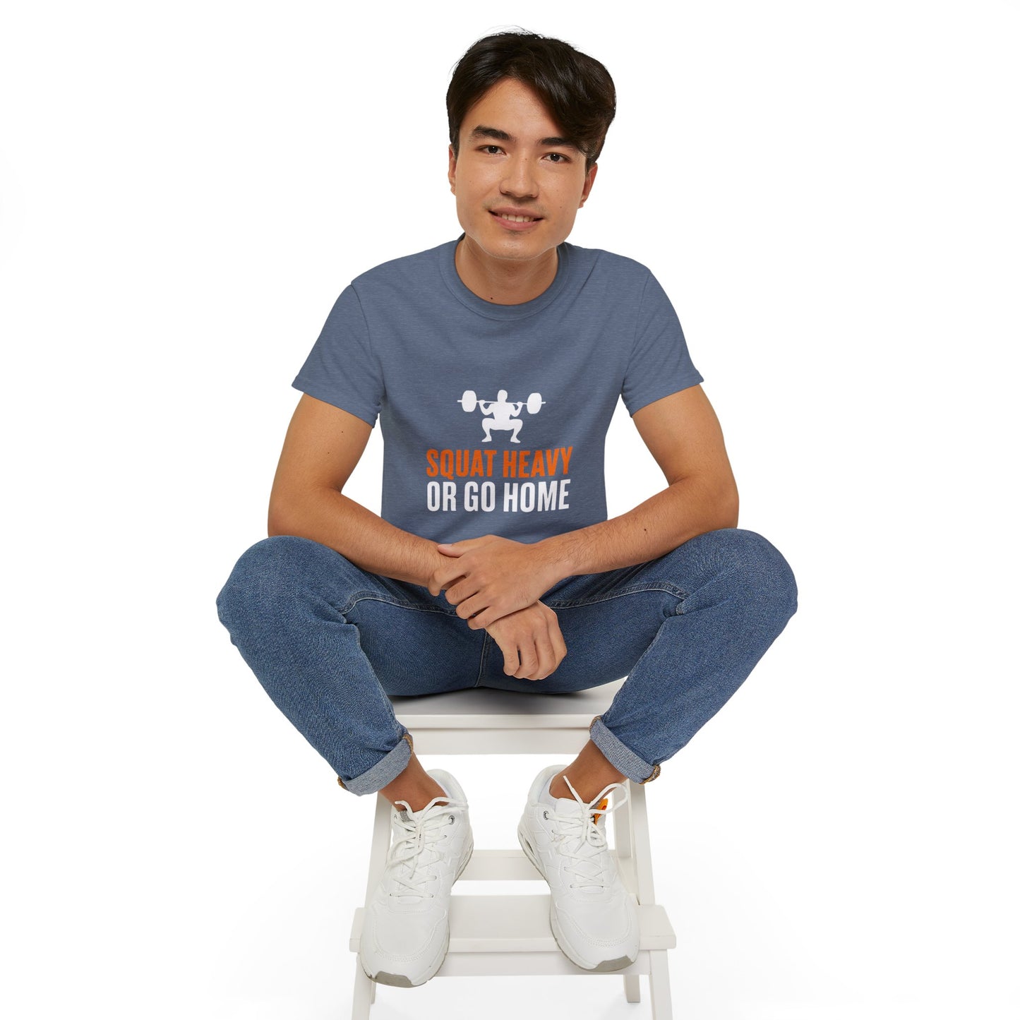 Squat Heavy Tee — Bold Orange Gym Shirt for Weightlifters & CrossFit