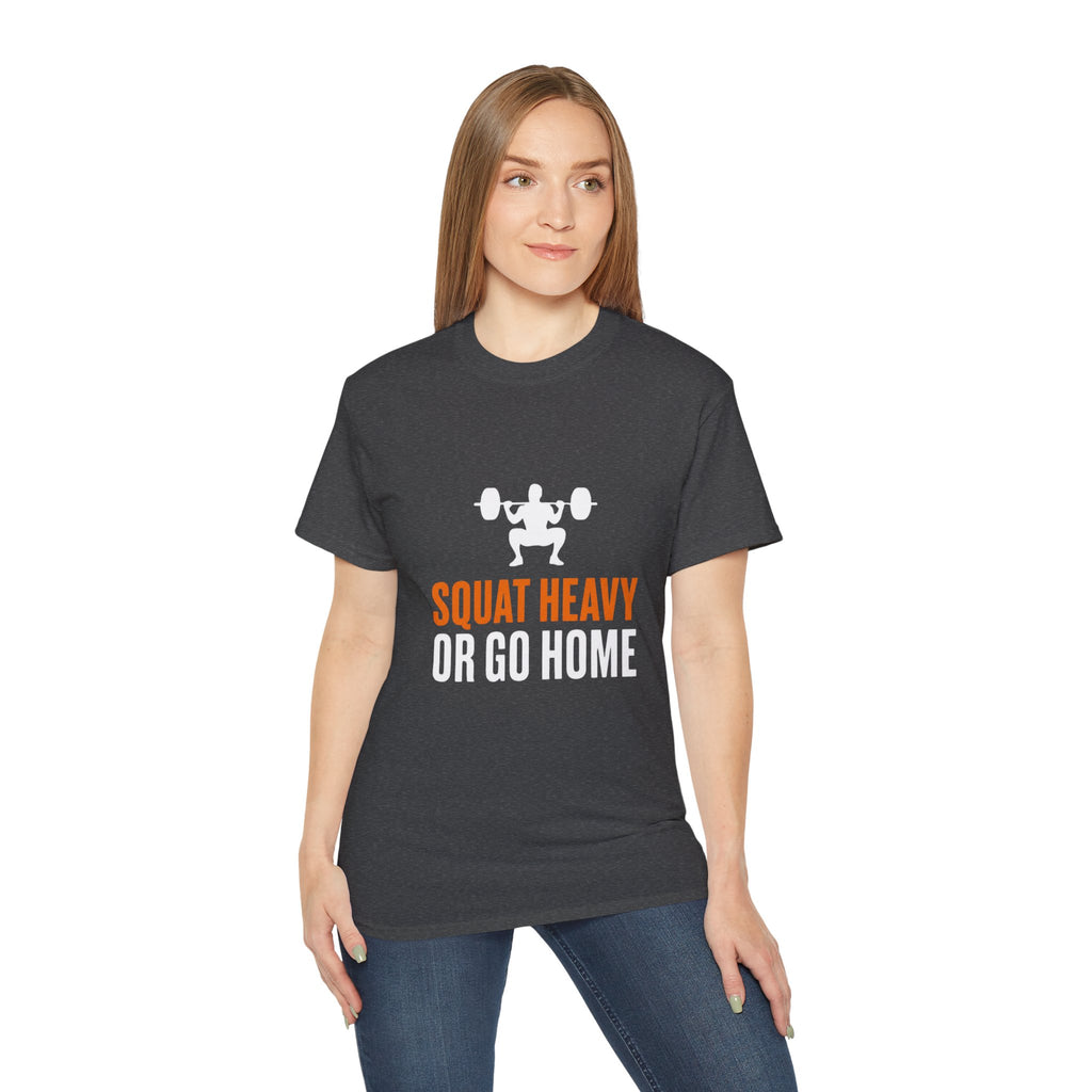 Squat Heavy Tee — Bold Orange Gym Shirt for Weightlifters & CrossFit
