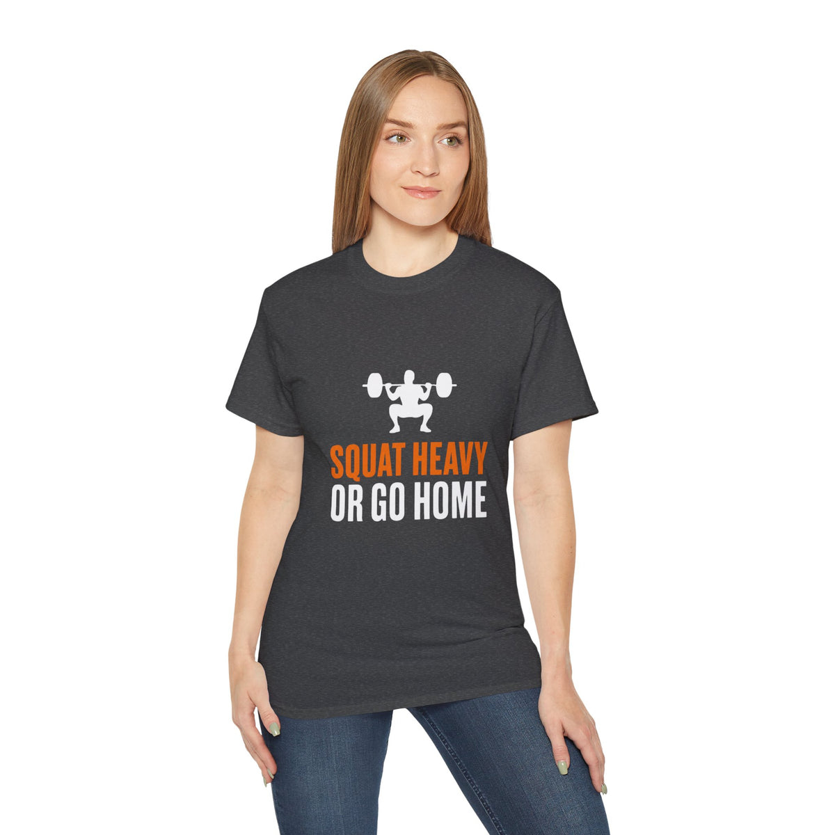 Squat Heavy Tee — Bold Orange Gym Shirt for Weightlifters & CrossFit