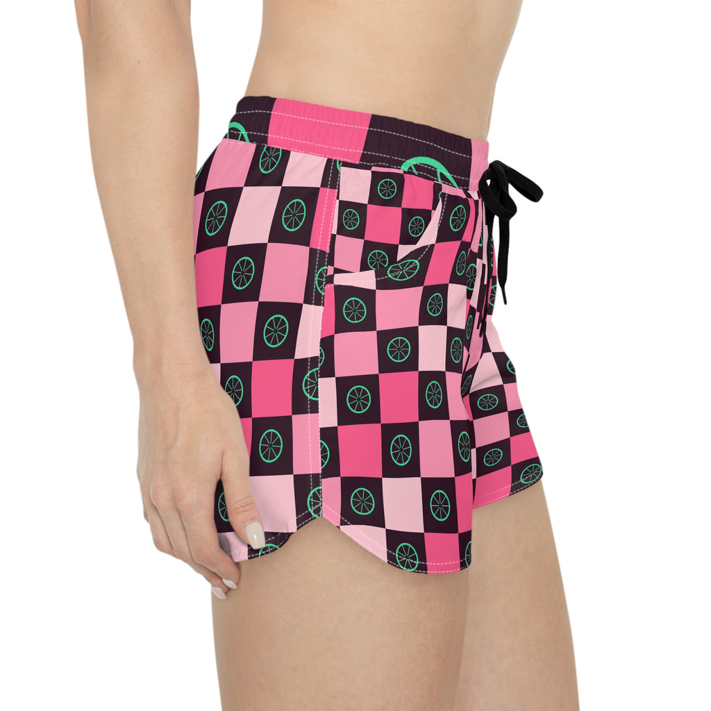 Cycling Flamingo Fizz Checker Drive Women's Athletic Shorts with Pockets