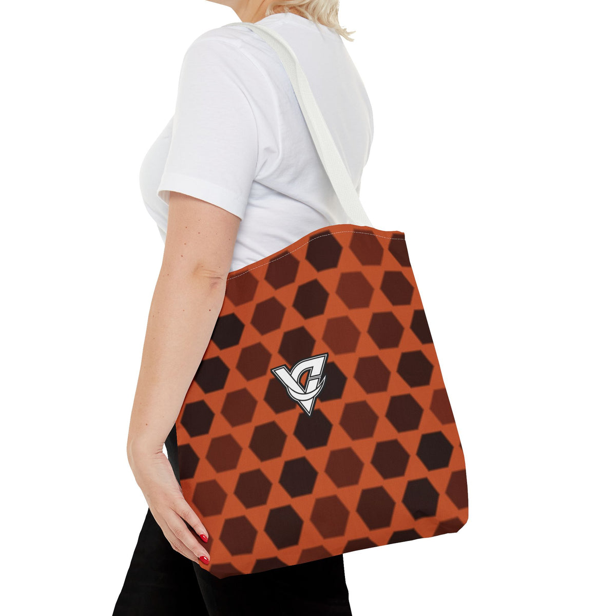 Auburn Hex Grid Tote Bag — All-Over Print Gym & Everyday Tote