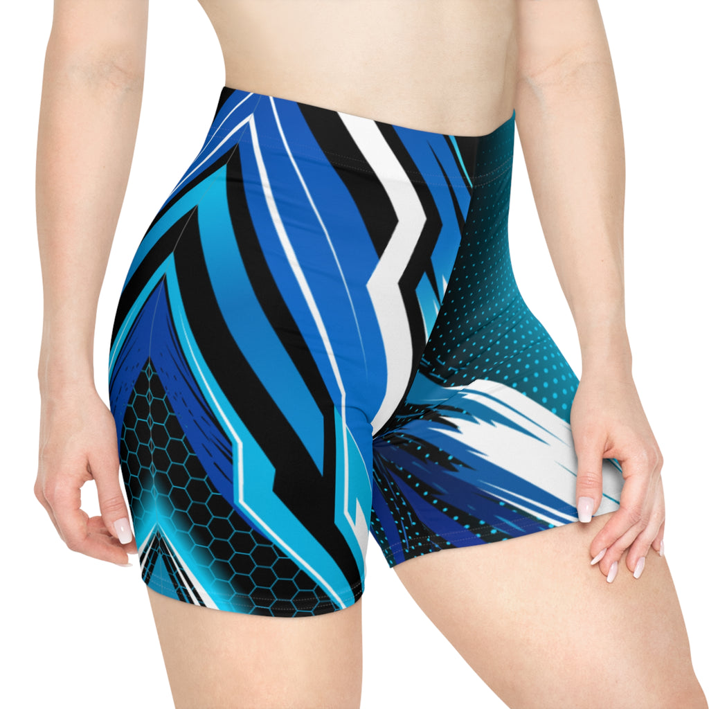 Women's Athletic Biker Shorts | Blue Geometric Performance Print