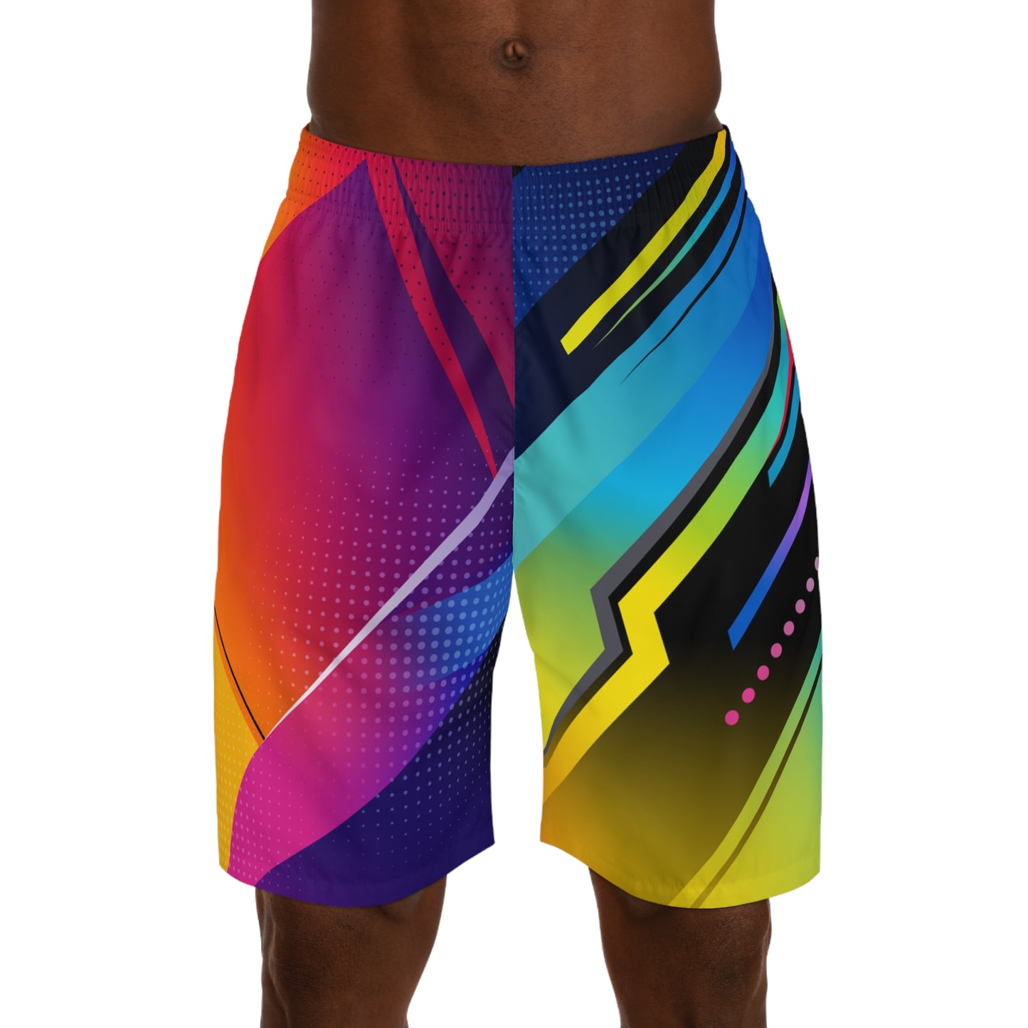 Men's Abstract Neon Athletic Jogger Shorts — Colorful Geometric AOP