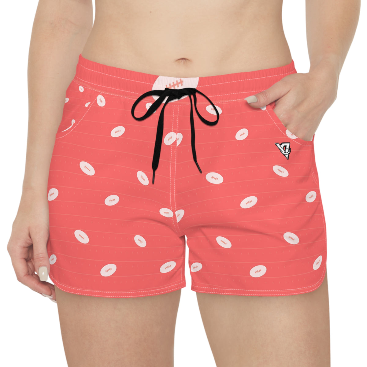 Football Hot Coral Gridiron Women's Athletic Shorts with Pockets