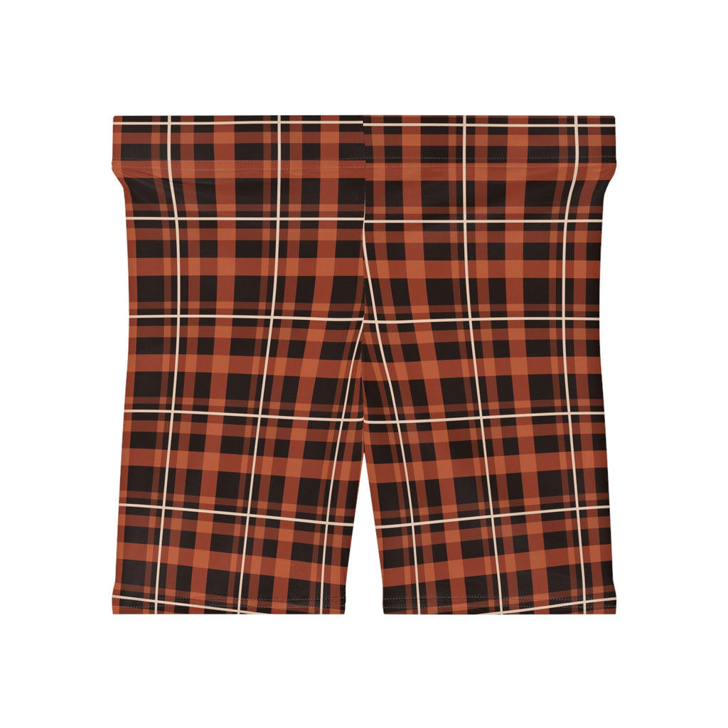 Terracotta Flannel Women's Biker Shorts — High-Waist Workout Shorts