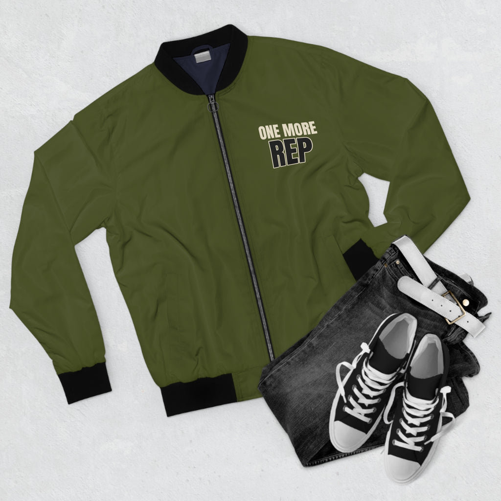 Men's One More Rep Bomber Jacket – Olive Motivational Gym Jacket