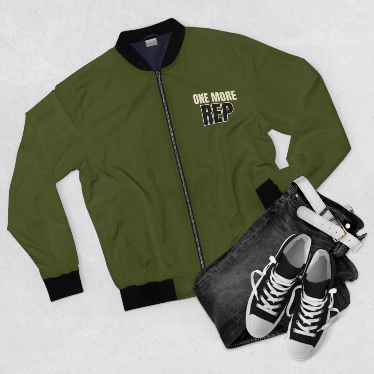 Men's One More Rep Bomber Jacket – Olive Motivational Gym Jacket