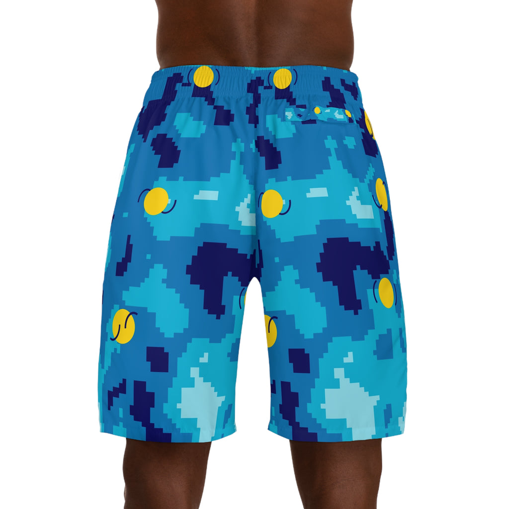 Tennis Cobalt Spark Pixel Camo Men's Athletic Shorts with Pockets