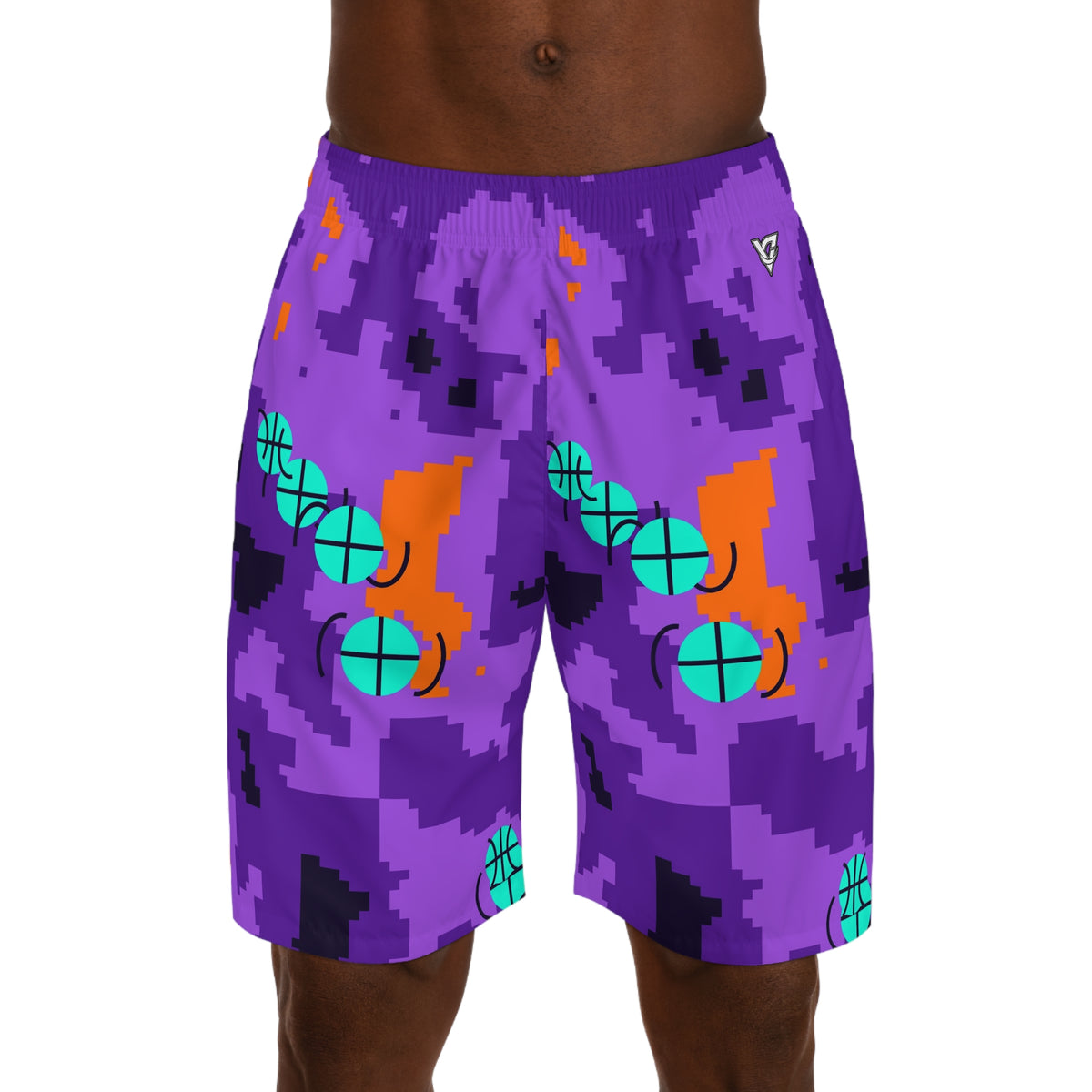 Basketball Galaxy Glow Pixel Camo Men's Athletic Shorts with Pockets