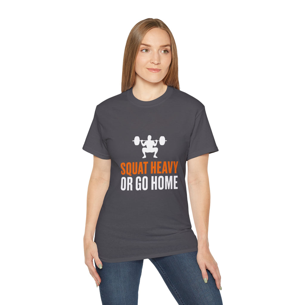 Squat Heavy Tee — Bold Orange Gym Shirt for Weightlifters & CrossFit