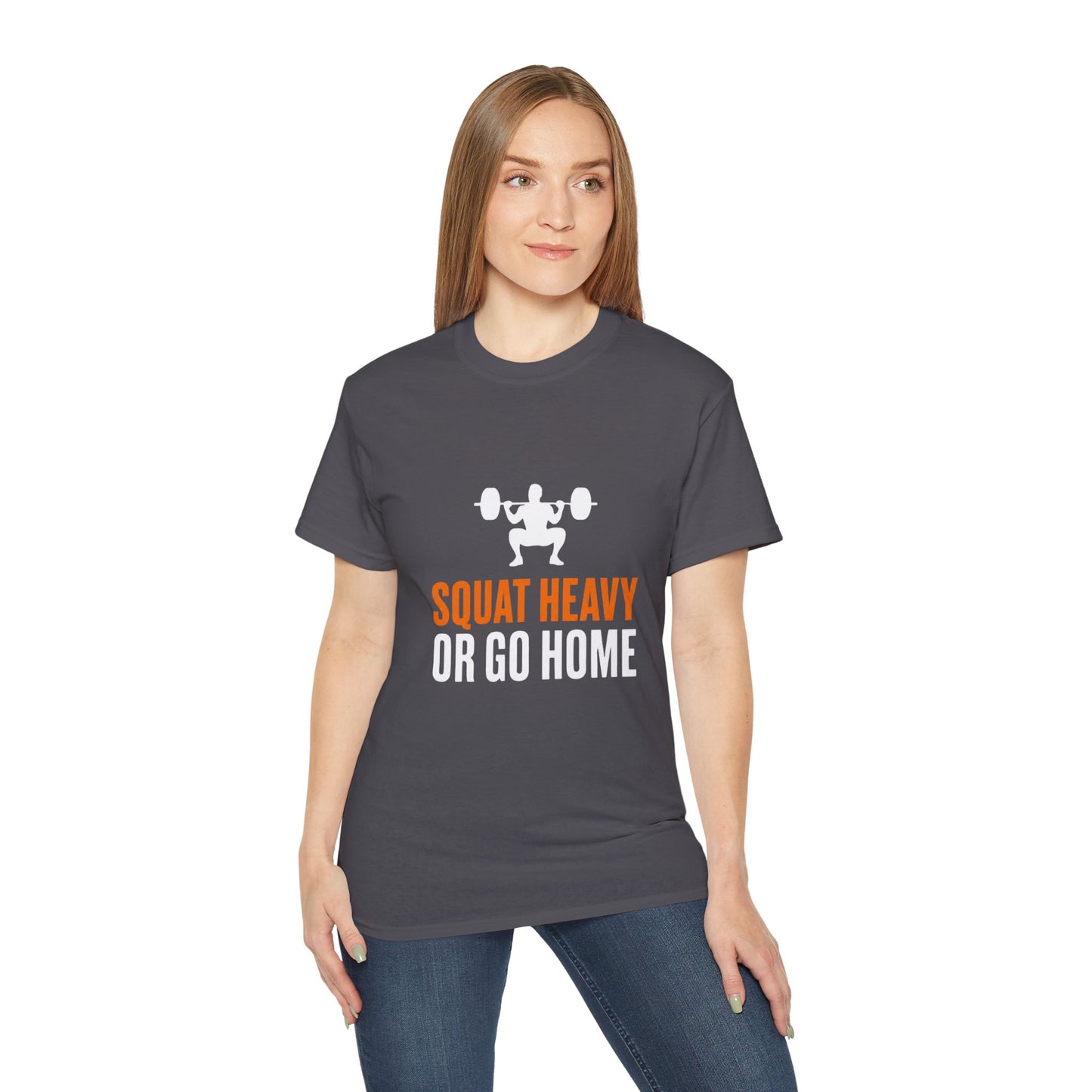 Squat Heavy Tee — Bold Orange Gym Shirt for Weightlifters & CrossFit
