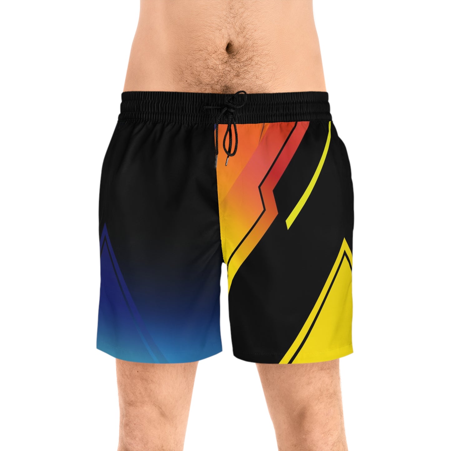 Men's Athletic Board Shorts Retro Gradient Lightning Graphic — No Pockets