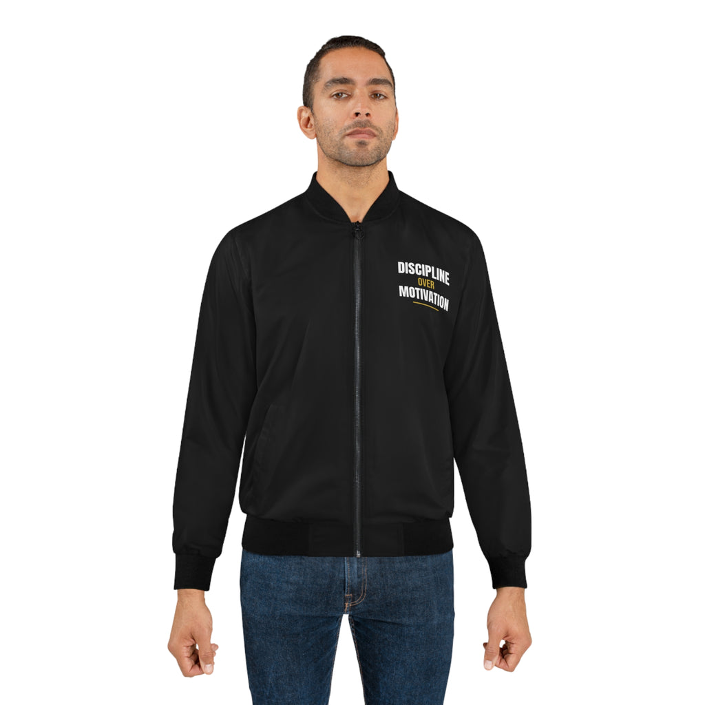 Men's Discipline Over Motivation Bomber Jacket – Black Motivational Gym Jacket