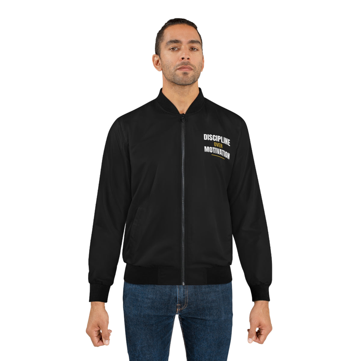 Men's Discipline Over Motivation Bomber Jacket – Black Motivational Gym Jacket