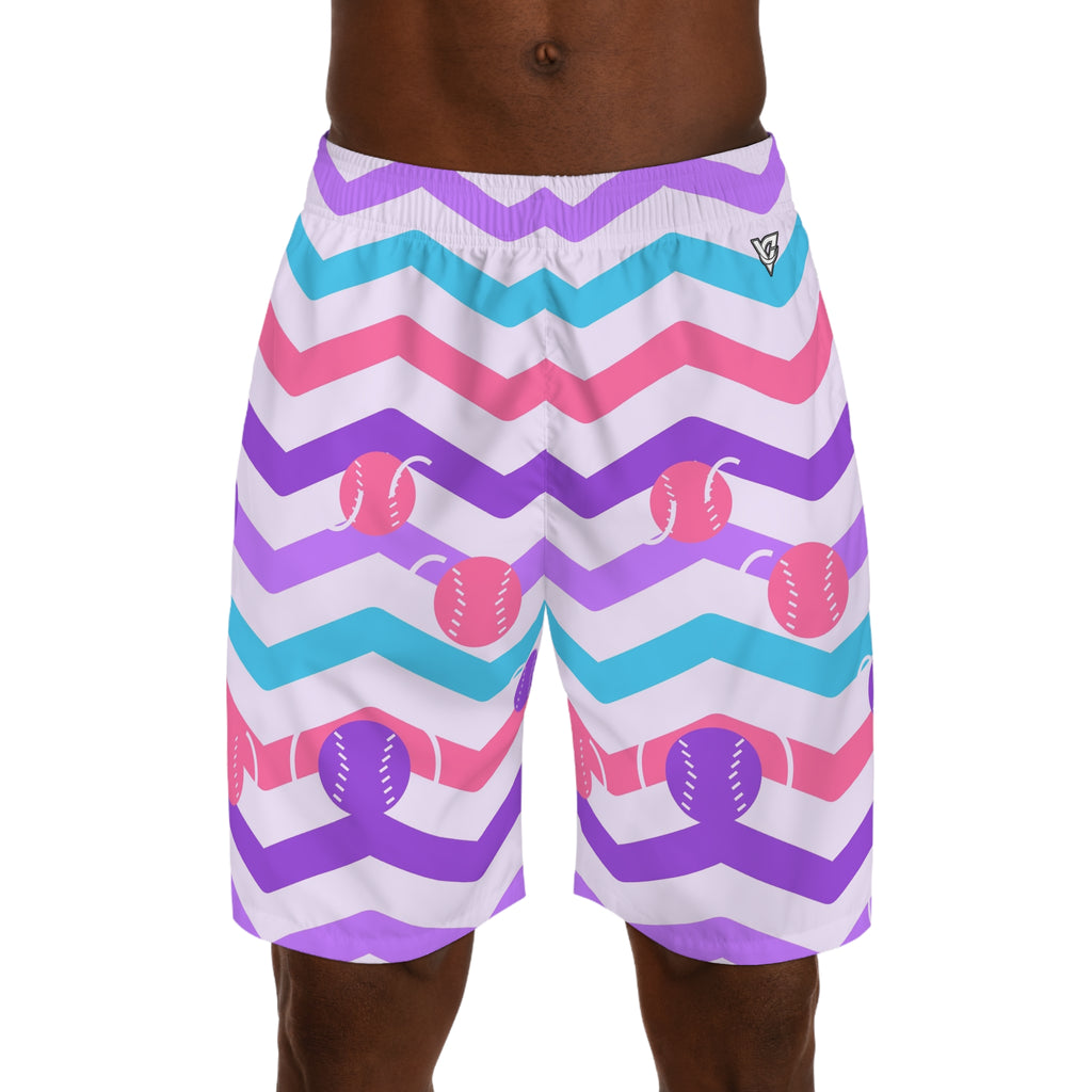 Baseball & Softball Lilac Wave Chevron Rush Men's Athletic Shorts with Pockets