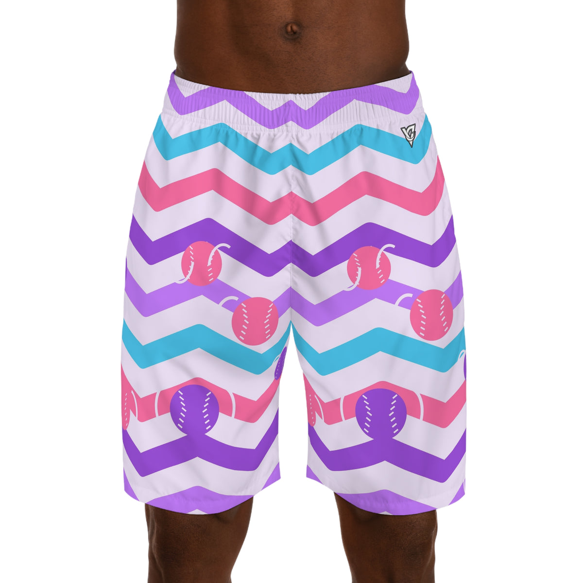 Baseball & Softball Lilac Wave Chevron Rush Men's Athletic Shorts with Pockets