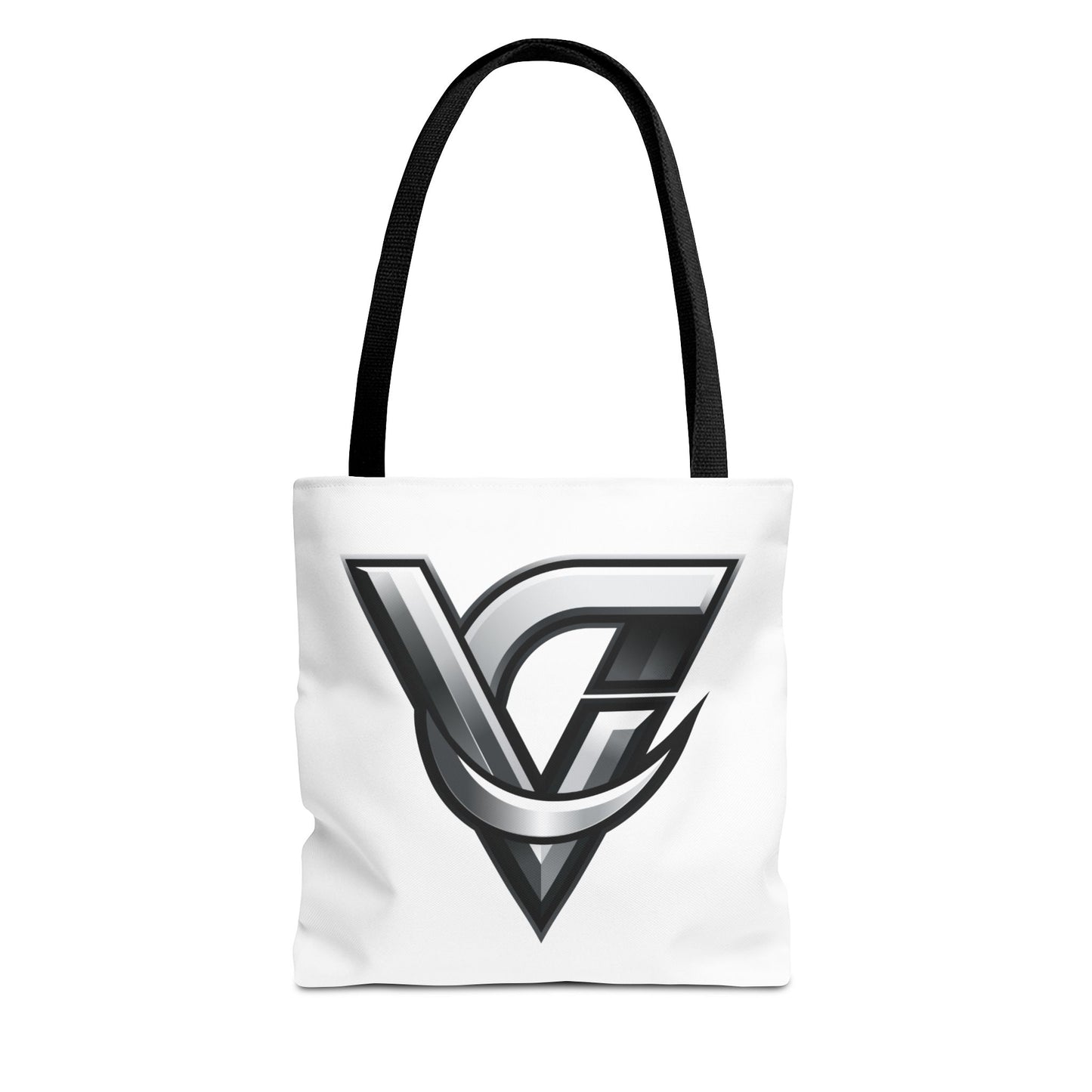 Chrome VG Emblem Tote Bag — Sleek Gamer Logo All-Over Print Tote