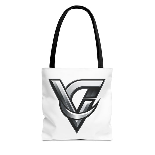 Chrome VG Emblem Tote Bag — Sleek Gamer Logo All-Over Print Tote