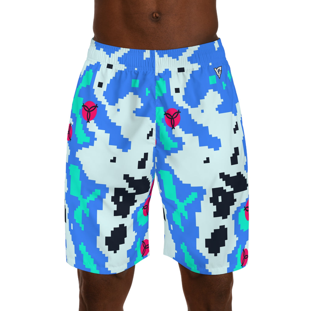 Volleyball Arctic Neon Pixel Camo Men's Athletic Shorts with Pockets