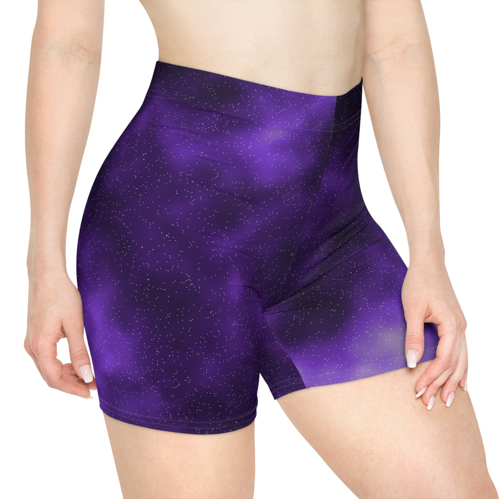 Grape Galaxy Women's Biker Shorts — High-Waist Workout Shorts