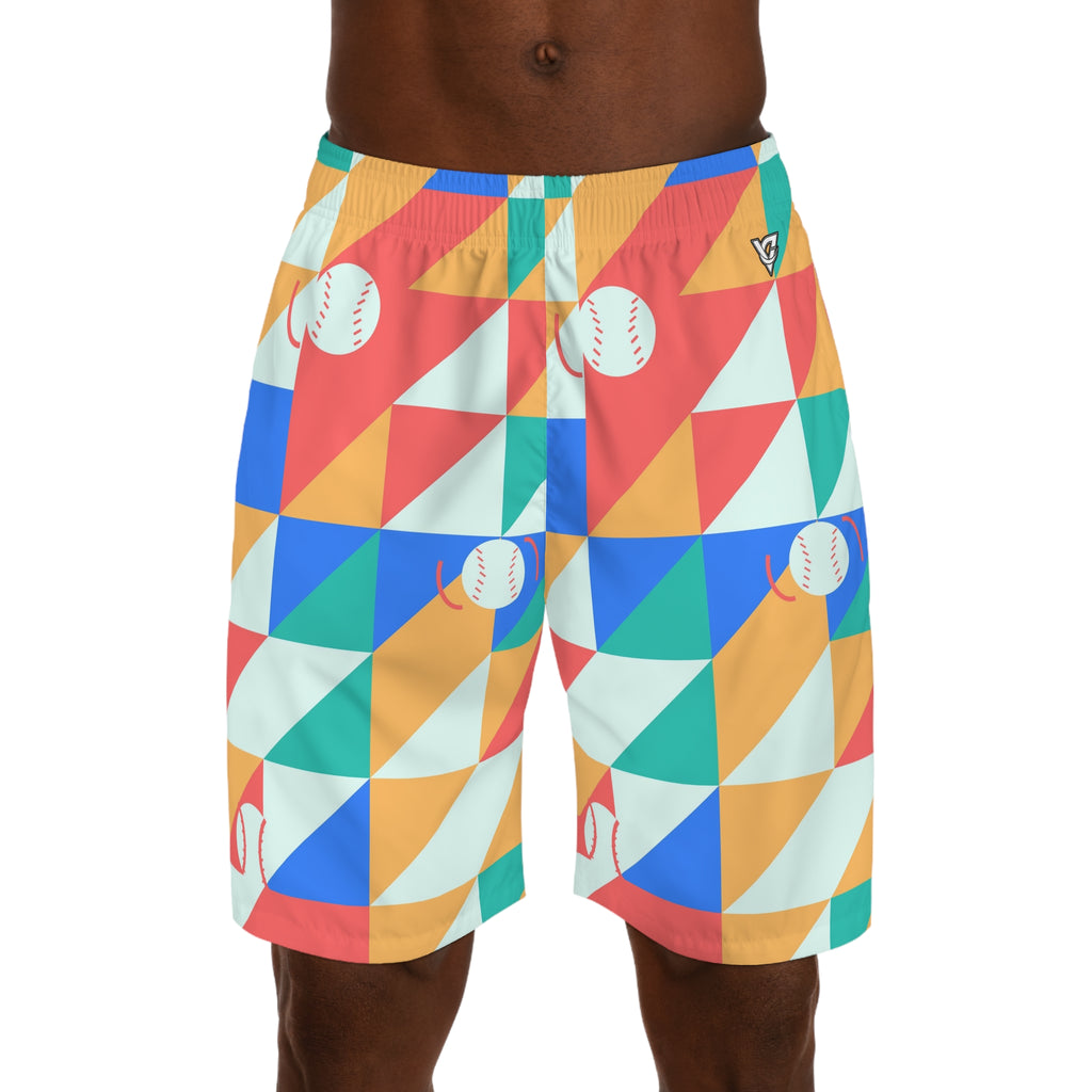 Baseball & Softball Sea Glass Prism Block Men's Athletic Shorts with Pockets