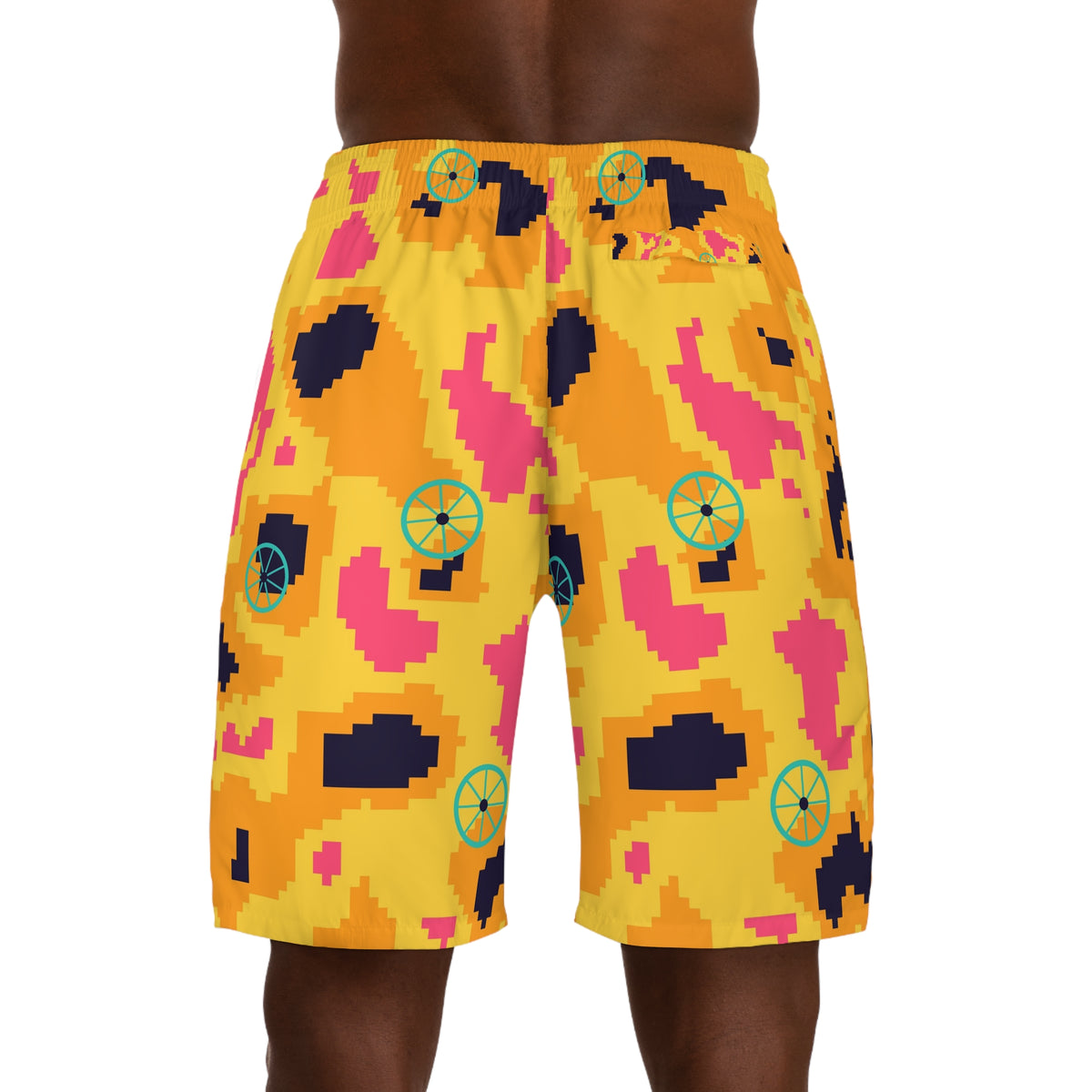 Cycling Electric Mango Pixel Camo Men's Athletic Shorts with Pockets
