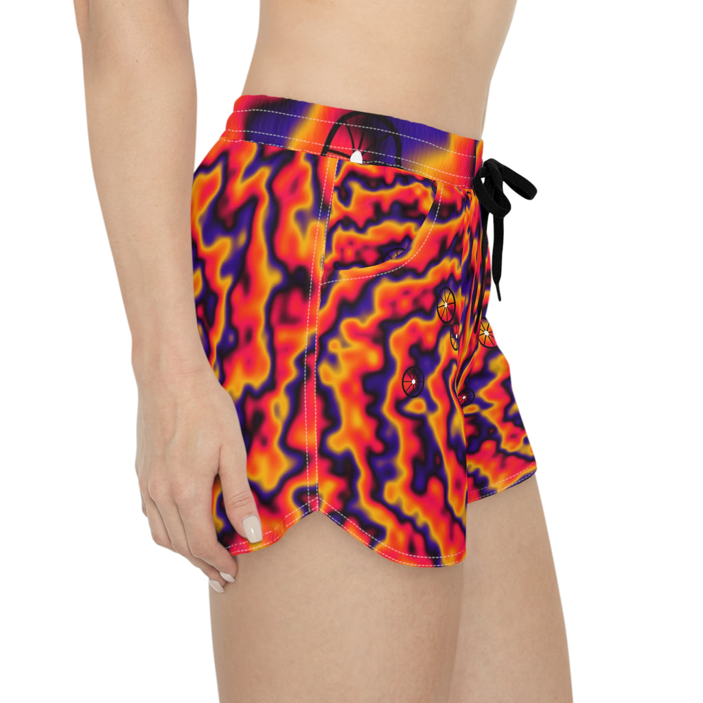Cycling Hot Lava Tie-Dye Spin Women's Athletic Shorts with Pockets
