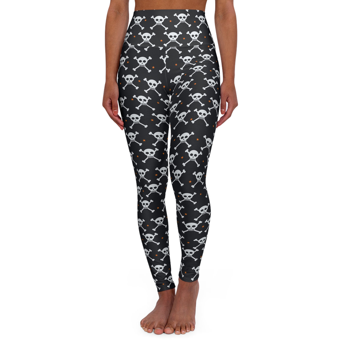 Halloween Graveyard Grey Skull & Crossbones High-Waisted Yoga Leggings (AOP)
