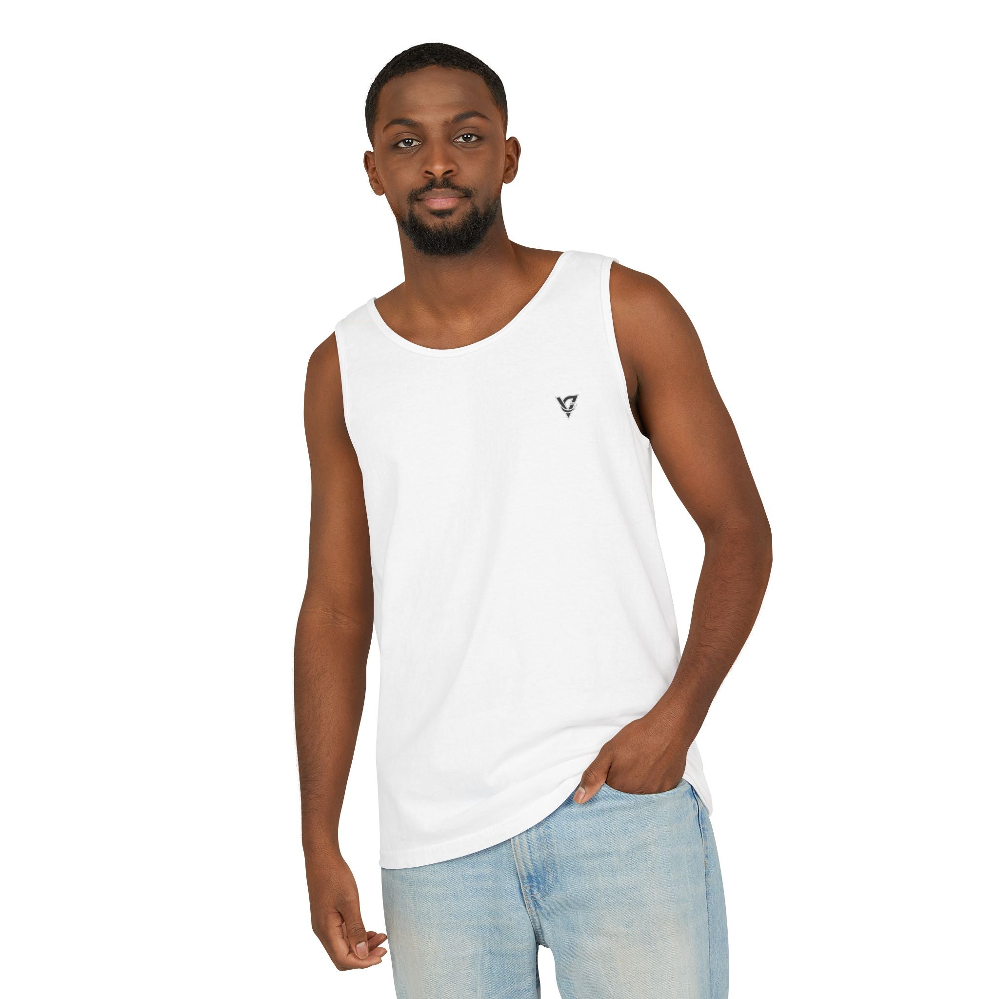 Minimal Geometric Triangle Logo Tank Top | Chest Emblem