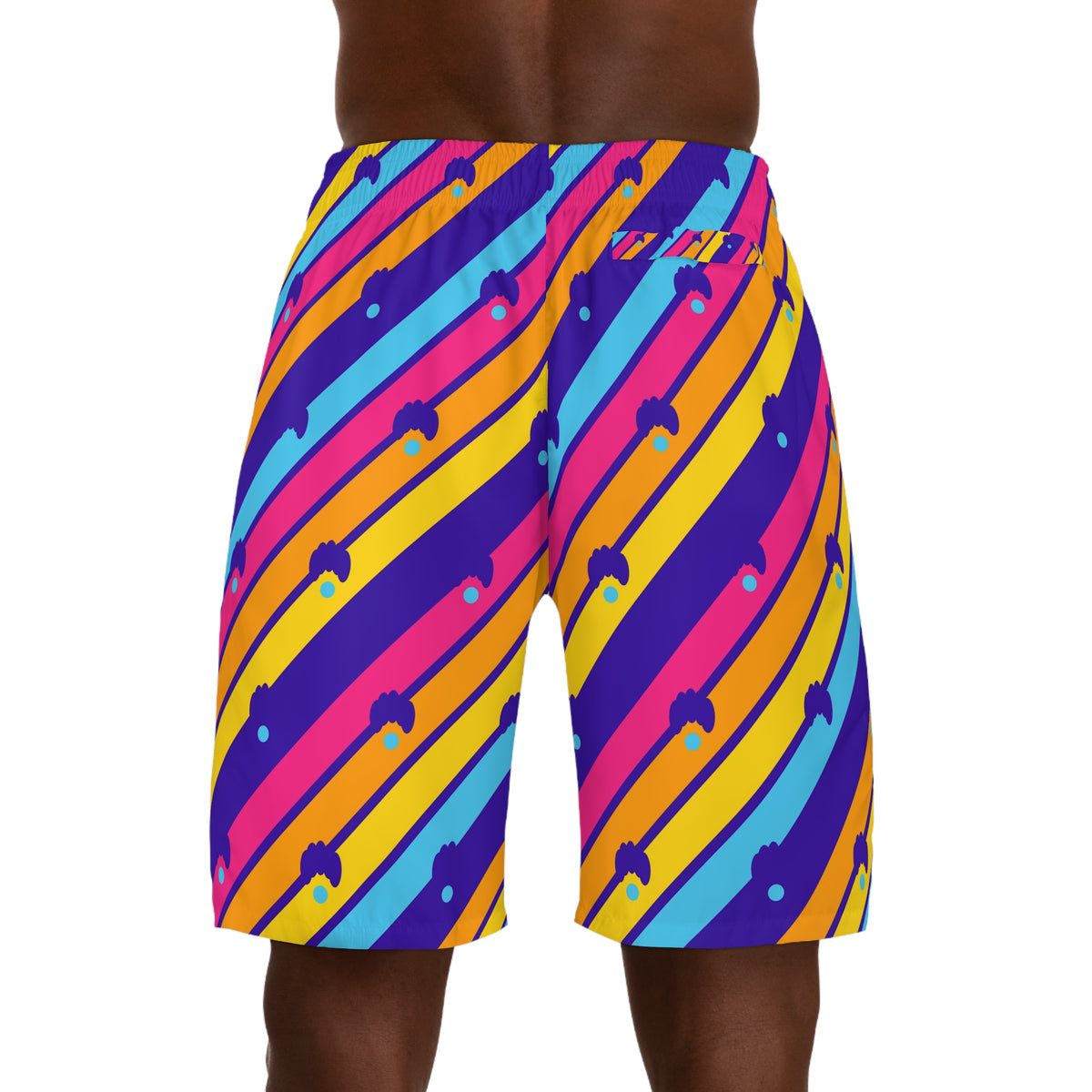 Yoga Sunrise Punch Stripe Surge Men's Athletic Shorts with Pockets