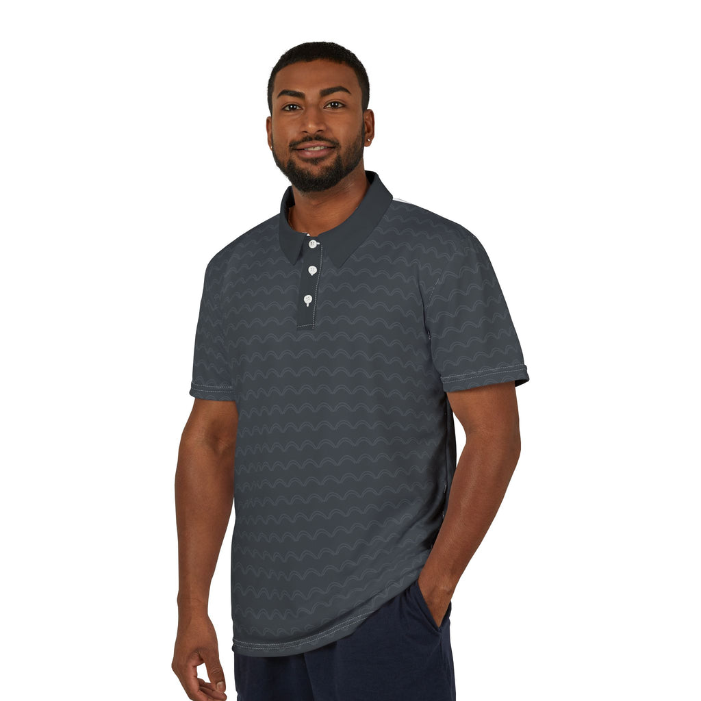 Charcoal Wave Polo Shirt — Subtle Nautical Pattern Men’s Polo