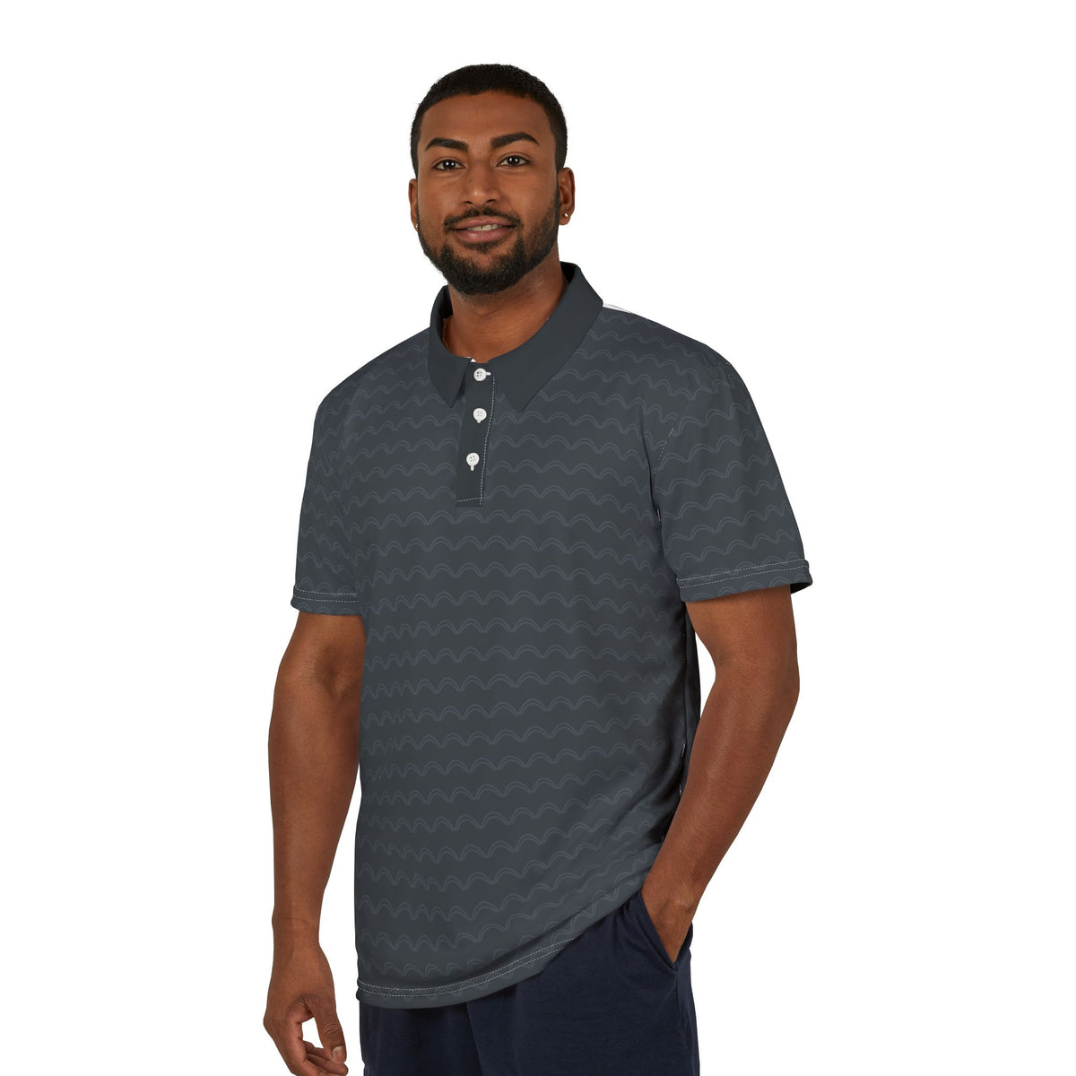 Charcoal Wave Polo Shirt — Subtle Nautical Pattern Men’s Polo