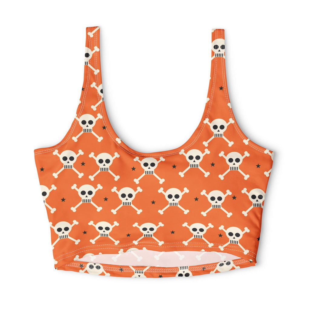 Halloween Pumpkin Orange Skull & Crossbones Sports Bra