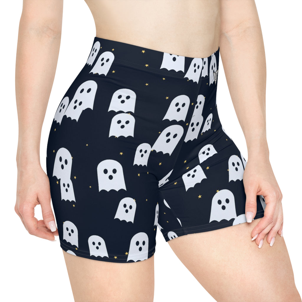 Halloween Ghostly Night Ghost Parade Women's Biker Shorts — High-Waist Workout Shorts
