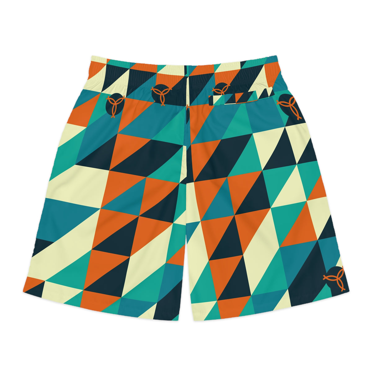 Volleyball Peacock Prism Block Men's Athletic Shorts with Pockets