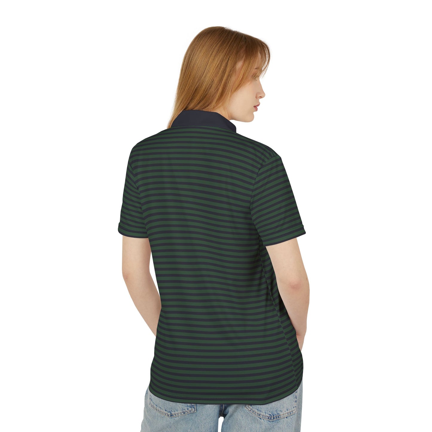 Striped Green Polo Shirt with Subtle Logo — Men's Casual Golf & Workwear